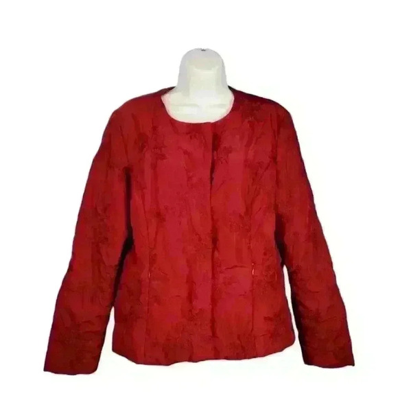 COLDWATER CREEK Woman's CRANBERRY RED cardigan Jacket QUILT Coat Fitted size 10 - Picture 3 of 6